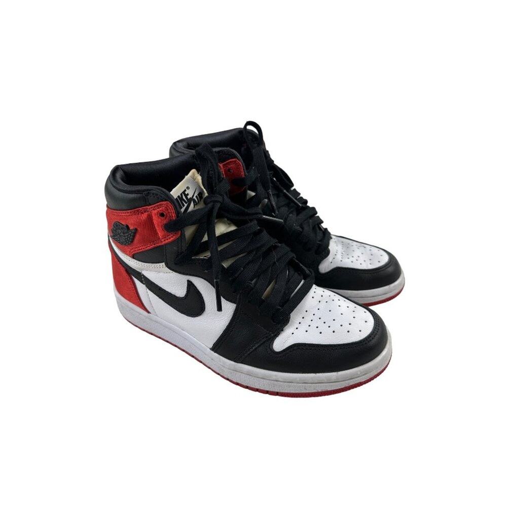 Nike - Air Jordans 1 Retro High Satin Black Toe Sneakers in Red and Black
